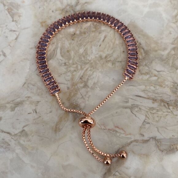 NWOT Rose Gold Tone Purple Stones Adjustable Bracelet - Picture 5 of 5